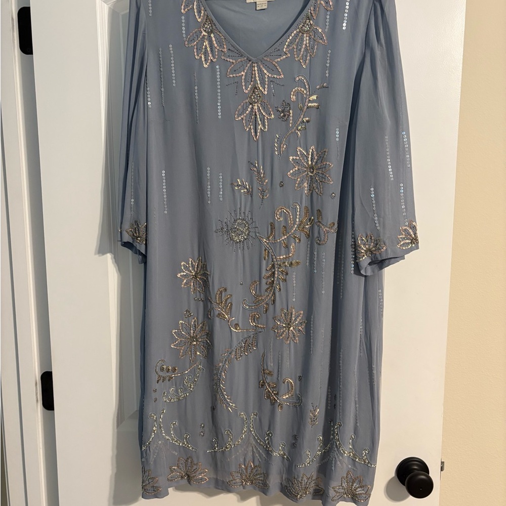 Monsoon Slate Midi Dress with Silver Floral Details